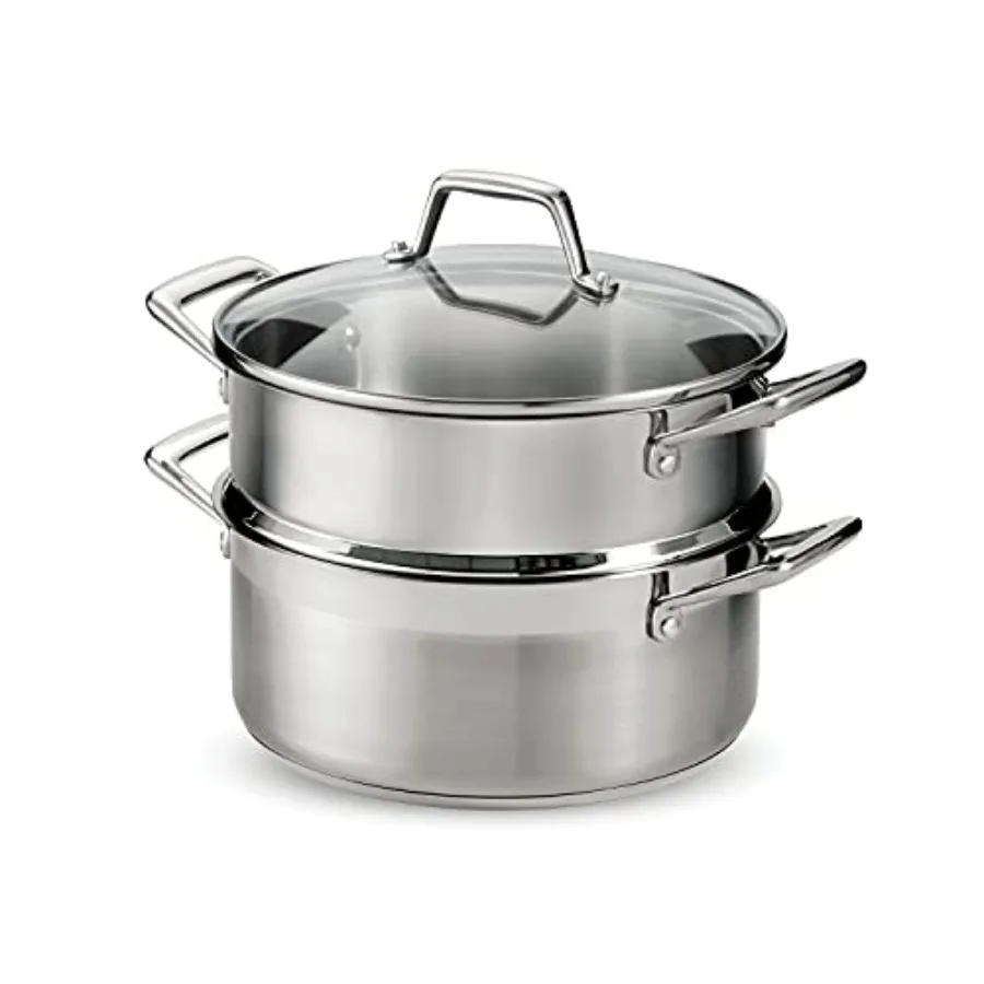 Gourmet 5-Quart Steamer Set Tri-Ply Base Stainless Steel Dutch Oven with Steamer Insert and Glass Lid Induction-Ready
Gourmet 5-Quart Steamer Set Tri-Ply Base Stainless Steel Dutch Oven with Steamer Insert and Glass Lid Induction-Ready