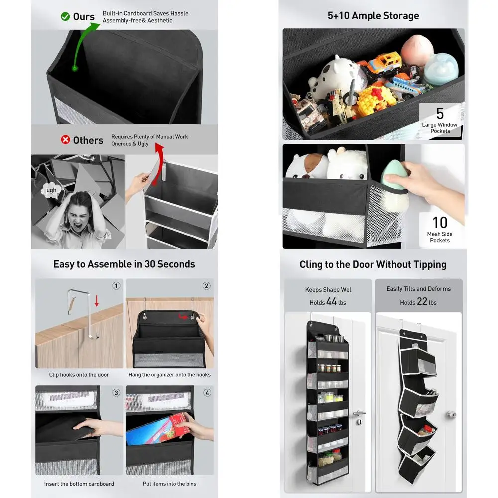 Наддверный органайзер для хранения с 5 ящиками и 10 карманами, вместимость 44 фунта, идеально подходит для ванной комнаты и спальни, черный
Наддверный органайзер для хранения с 5 ящиками и 10 карманами, вместимость 44 фунта, идеально подходит для ванной комнаты и спальни, черный