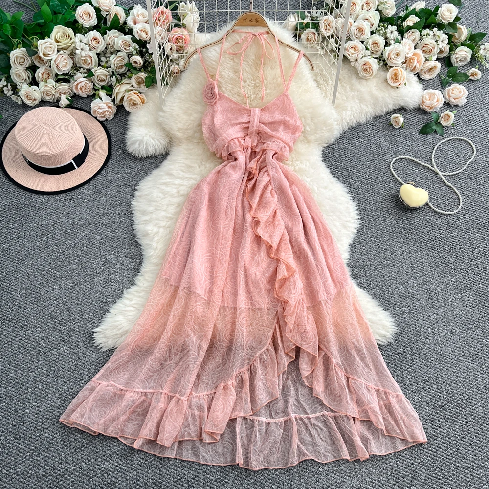 Gentle Pink Irregular Spaghetti Strap Dresses 2025 Summer Women's 3D Flower Decoration Sleeveless Fairy Dress Beach Resort Dress
Gentle Pink Irregular Spaghetti Strap Dresses 2025 Summer Women's 3D Flower Decoration Sleeveless Fairy Dress Beach Resort Dress