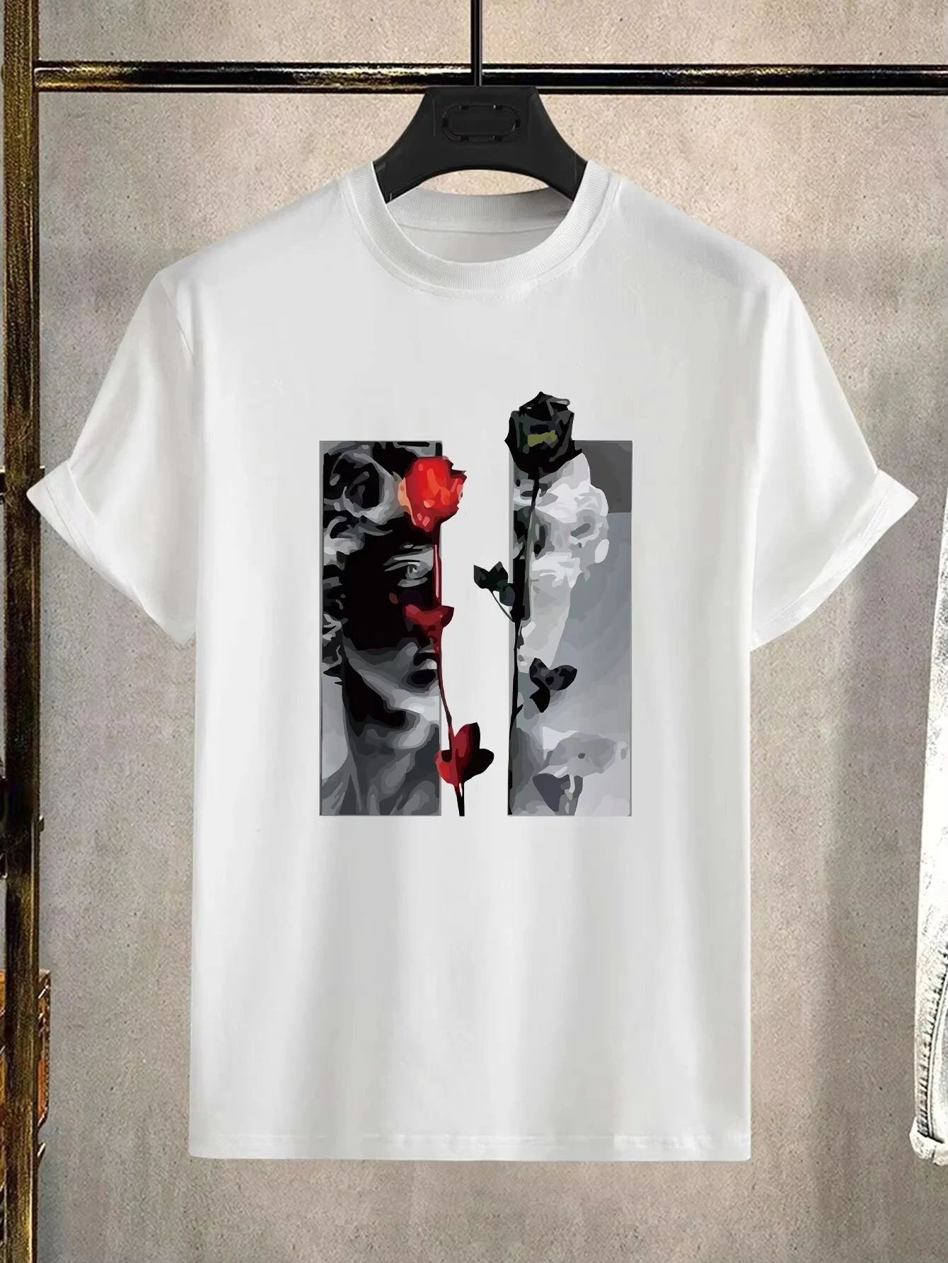 High Quality Casual Trendy Rose Plaster Figure Pattern Print Tees Men's and Women's Short Sleeve Crew Neck T-shirt for Summer
High Quality Casual Trendy Rose Plaster Figure Pattern Print Tees Men's and Women's Short Sleeve Crew Neck T-shirt for Summer