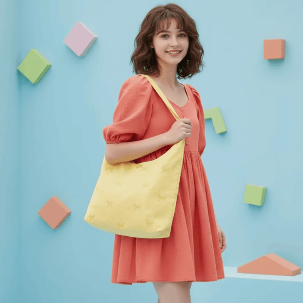 Bowknot Embroidered Canvas Tote Large Capacity Korean Fashion Shoulder Bag Lightweight Sweet Style Commute Handbag Daily Work
Bowknot Embroidered Canvas Tote Large Capacity Korean Fashion Shoulder Bag Lightweight Sweet Style Commute Handbag Daily Work