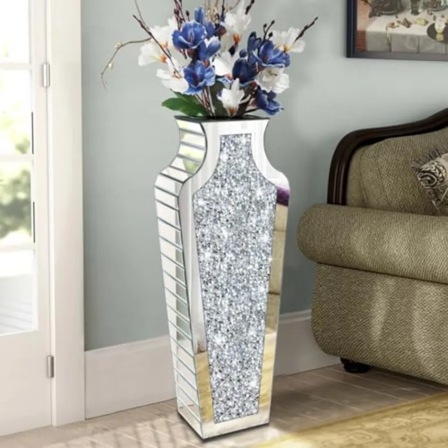 Home decor crushed diamond mirrored vase silver glass 27 tall crystal finish luxury large size decorative only not for water
Home decor crushed diamond mirrored vase silver glass 27 tall crystal finish luxury large size decorative only not for water