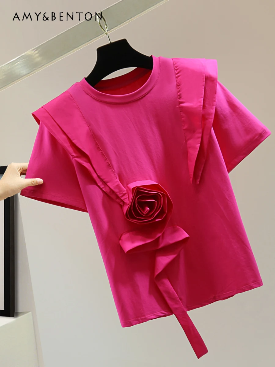 Exquisite Flowers Short-Sleeved T-shirt Summer New Korean Loose Slim Tops Casual Fashion Pure Color Versatile Round Neck Top
Exquisite Flowers Short-Sleeved T-shirt Summer New Korean Loose Slim Tops Casual Fashion Pure Color Versatile Round Neck Top