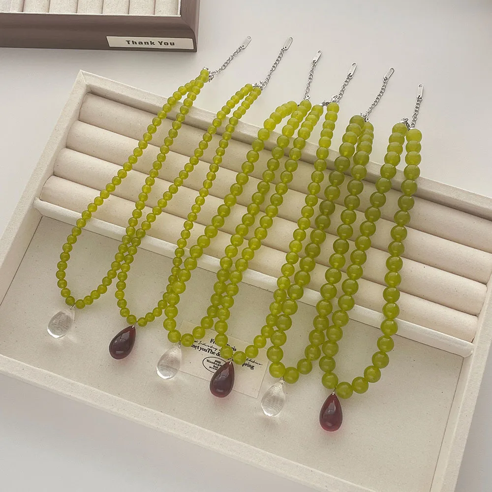 Waterdrop Natural Stone Pendant Necklace French Olive Green Agate Beaded Collar Choker Charms Jewelry Accessories Gift
Waterdrop Natural Stone Pendant Necklace French Olive Green Agate Beaded Collar Choker Charms Jewelry Accessories Gift