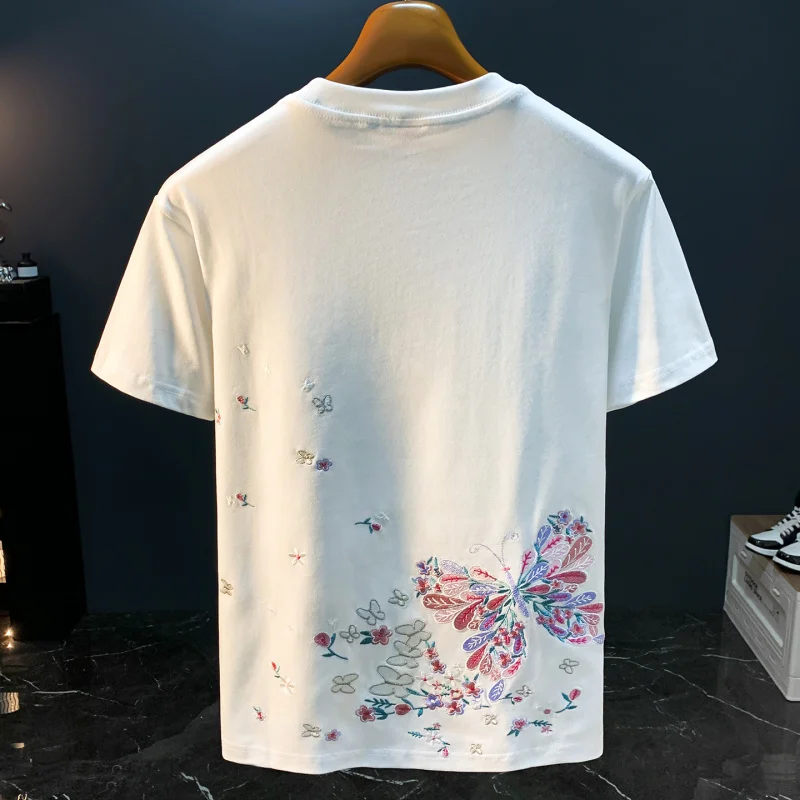 Chinese style floral butterfly embroidery short sleeved T-shirt for men in summer 2025, new trendy brand loose and versatile top
Chinese style floral butterfly embroidery short sleeved T-shirt for men in summer 2025, new trendy brand loose and versatile top