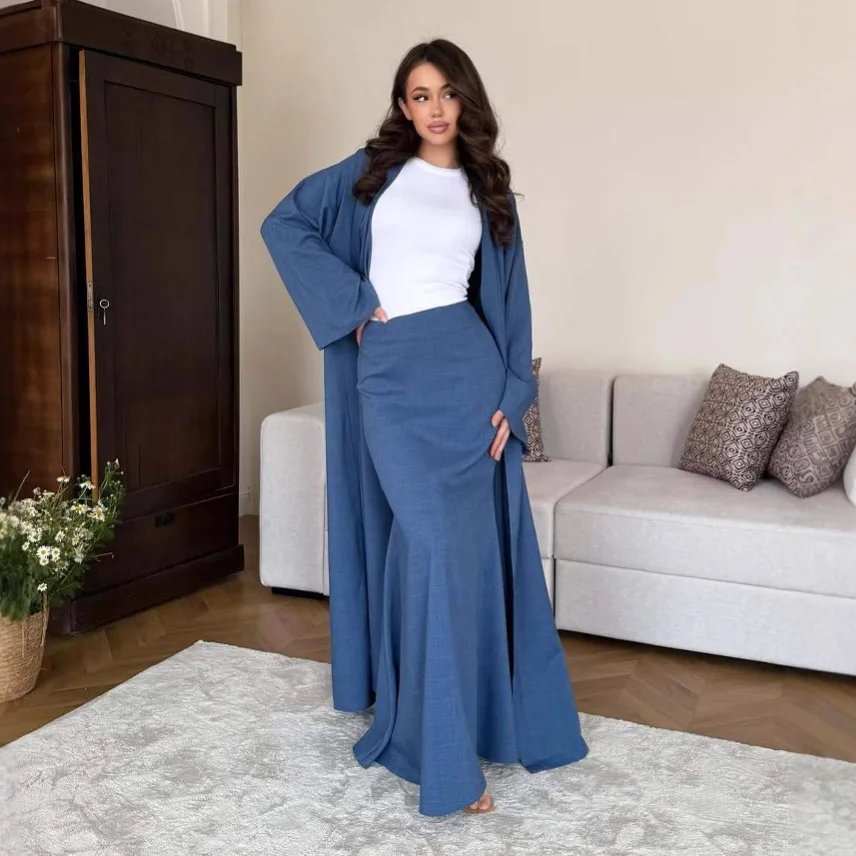 Muslim Lone Sleeve Arabian Abayas Skirt Set Middle-East Elegant Turkey Kaftans Women Jilbabs Islamic Maxi Open Front Abaya
Muslim Lone Sleeve Arabian Abayas Skirt Set Middle-East Elegant Turkey Kaftans Women Jilbabs Islamic Maxi Open Front Abaya