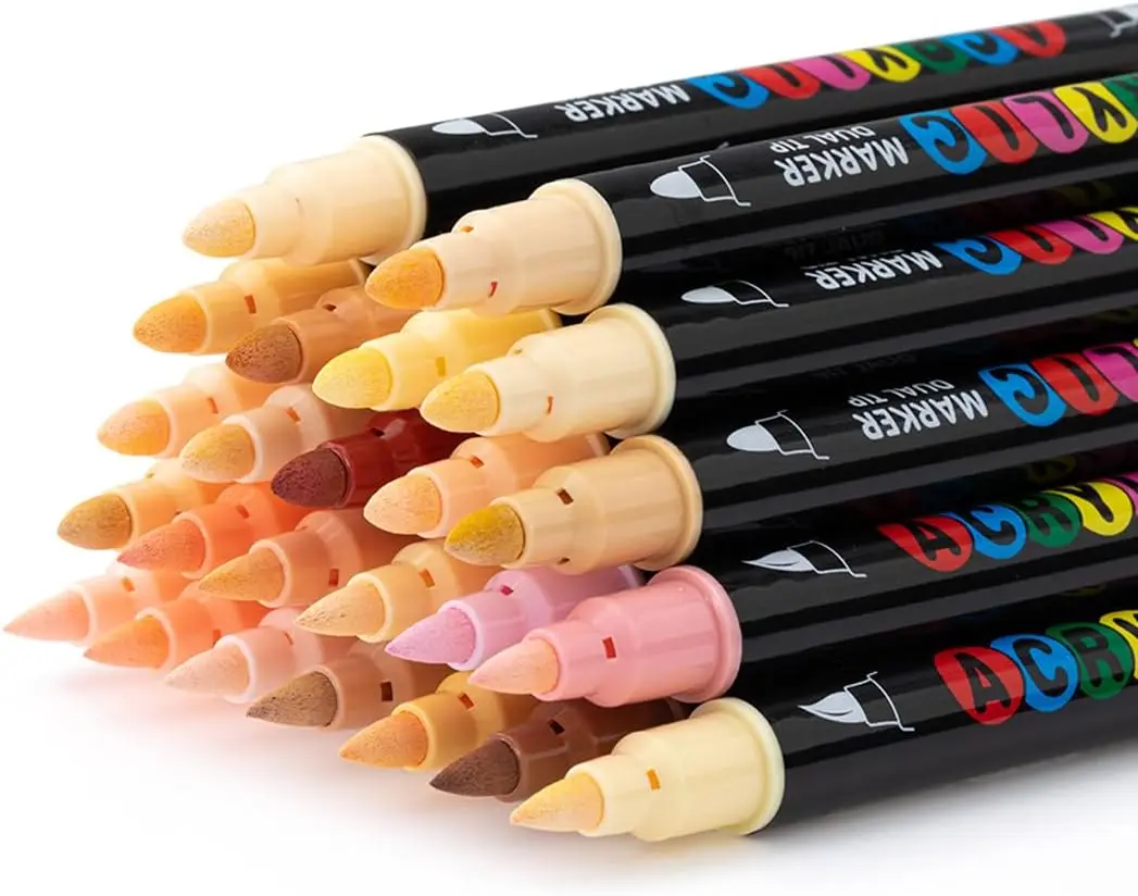 24 Skin Tone Acrylic Paint Markers, Dual Tip Brush & Fine Point for Art, Fabric, Canvas, Wood, Rock, DIY Crafts
24 Skin Tone Acrylic Paint Markers, Dual Tip Brush & Fine Point for Art, Fabric, Canvas, Wood, Rock, DIY Crafts