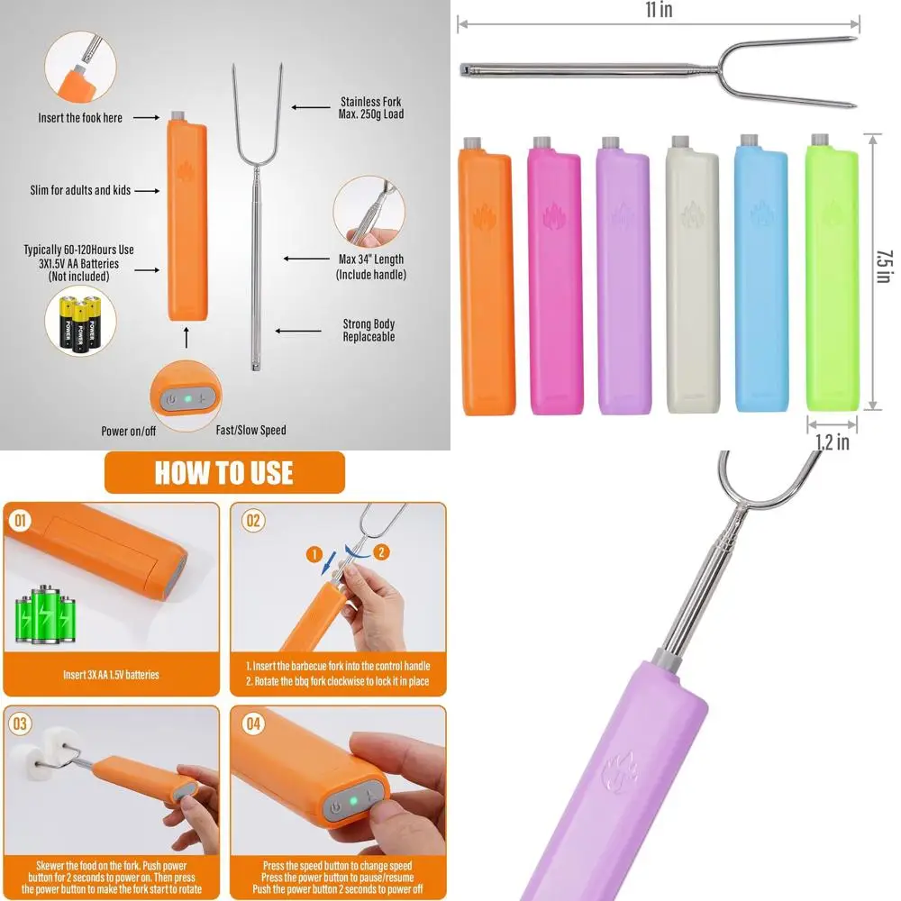 Electric Roasting Stick, Automatic Rotate BBQ Fork For Fire Pit, Chicken Wings Hotdog Kebabs S'mores Roaster, Outdoor Camping Ki
Electric Roasting Stick, Automatic Rotate BBQ Fork For Fire Pit, Chicken Wings Hotdog Kebabs S'mores Roaster, Outdoor Camping Ki