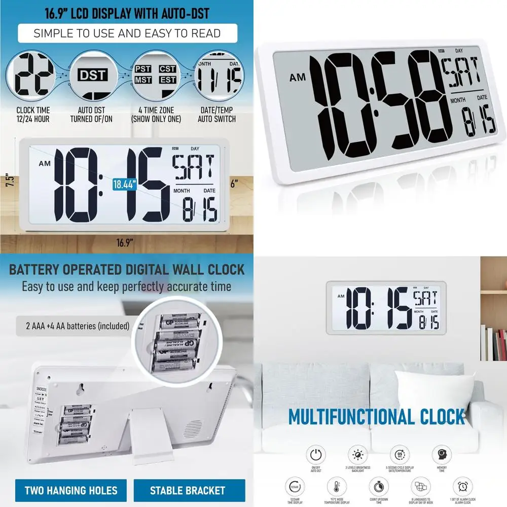 Цифровые настенные часы Jumbo 18.44 с подсветкой, будильником на батарейках, отображением дня, даты и температуры, идеально подходят для дома, класса, офиса
Цифровые настенные часы Jumbo 18.44 с подсветкой, будильником на батарейках, отображением дня, даты и температуры, идеально подходят для дома, класса, офиса