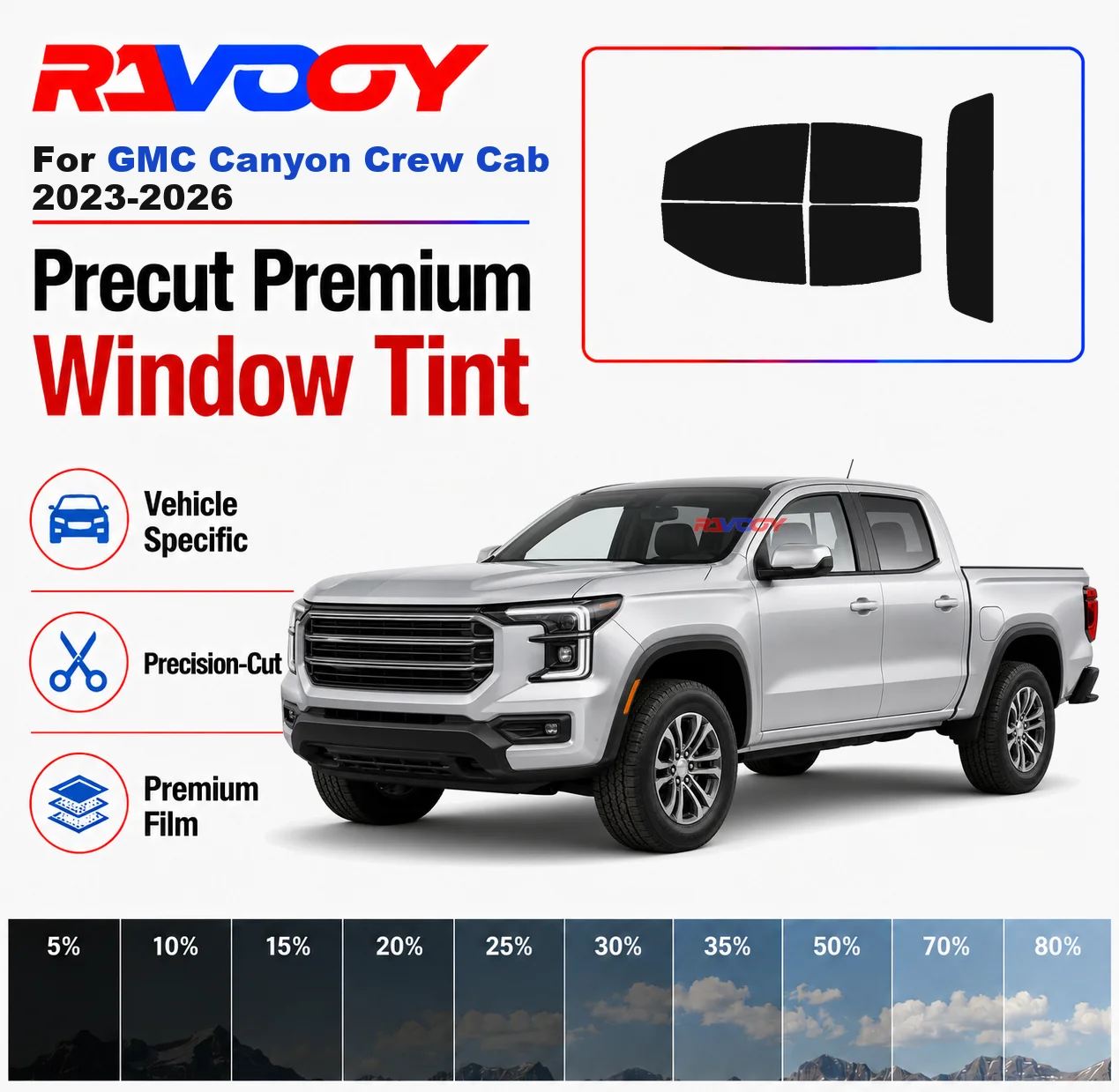 Premium Precut Window Tint Kit Front Rear Windows Rear Windshield For GMC Canyon Crew Cab 2023-2026 Car Solar Nano Ceramic Film
Premium Precut Window Tint Kit Front Rear Windows Rear Windshield For GMC Canyon Crew Cab 2023-2026 Car Solar Nano Ceramic Film