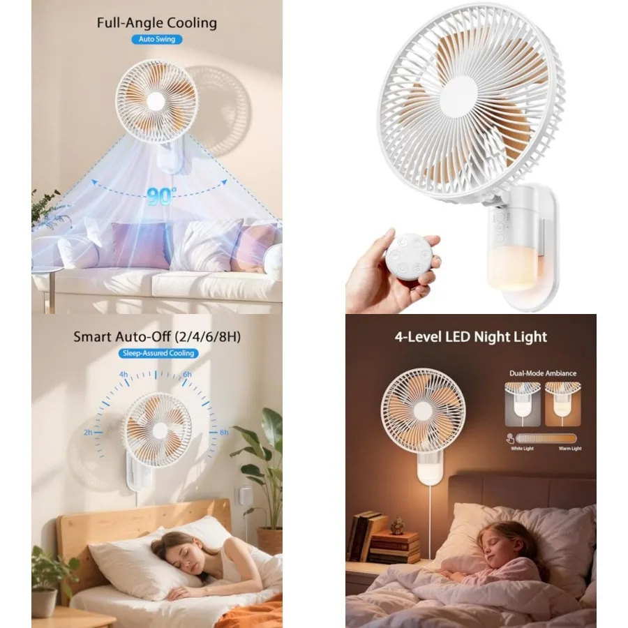 10" Small Wall Mount Fan with Light and Remote Control, RV FAN with Powerful Airflow, 90° Oscillating, 4 Speeds, Timer, 180° Ad
10" Small Wall Mount Fan with Light and Remote Control, RV FAN with Powerful Airflow, 90° Oscillating, 4 Speeds, Timer, 180° Ad