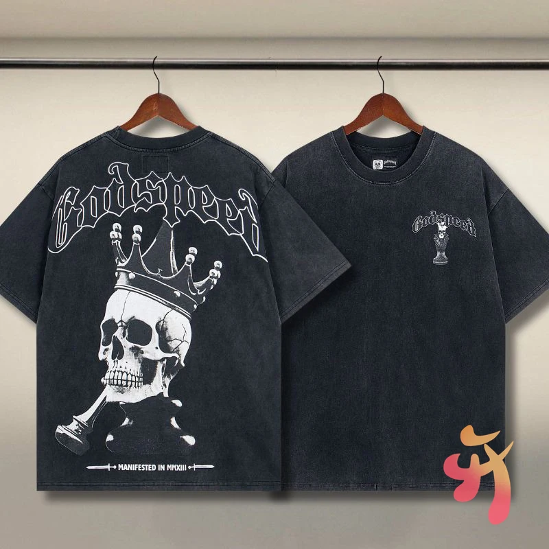 High Quality Cotton Godspeed T Shirts American Hip Hop Skull Crown Retro Washed Black Men Round Neck Short Sleeve Women Tops
High Quality Cotton Godspeed T Shirts American Hip Hop Skull Crown Retro Washed Black Men Round Neck Short Sleeve Women Tops