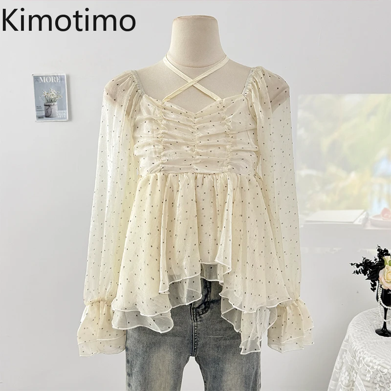 Kimotimo Polka Dot Chiffon Blouse Women French Square Collar Halter Lace Up Tops 2025 New Sweet Irregular Ruffles Folds Shirt
Kimotimo Polka Dot Chiffon Blouse Women French Square Collar Halter Lace Up Tops 2025 New Sweet Irregular Ruffles Folds Shirt