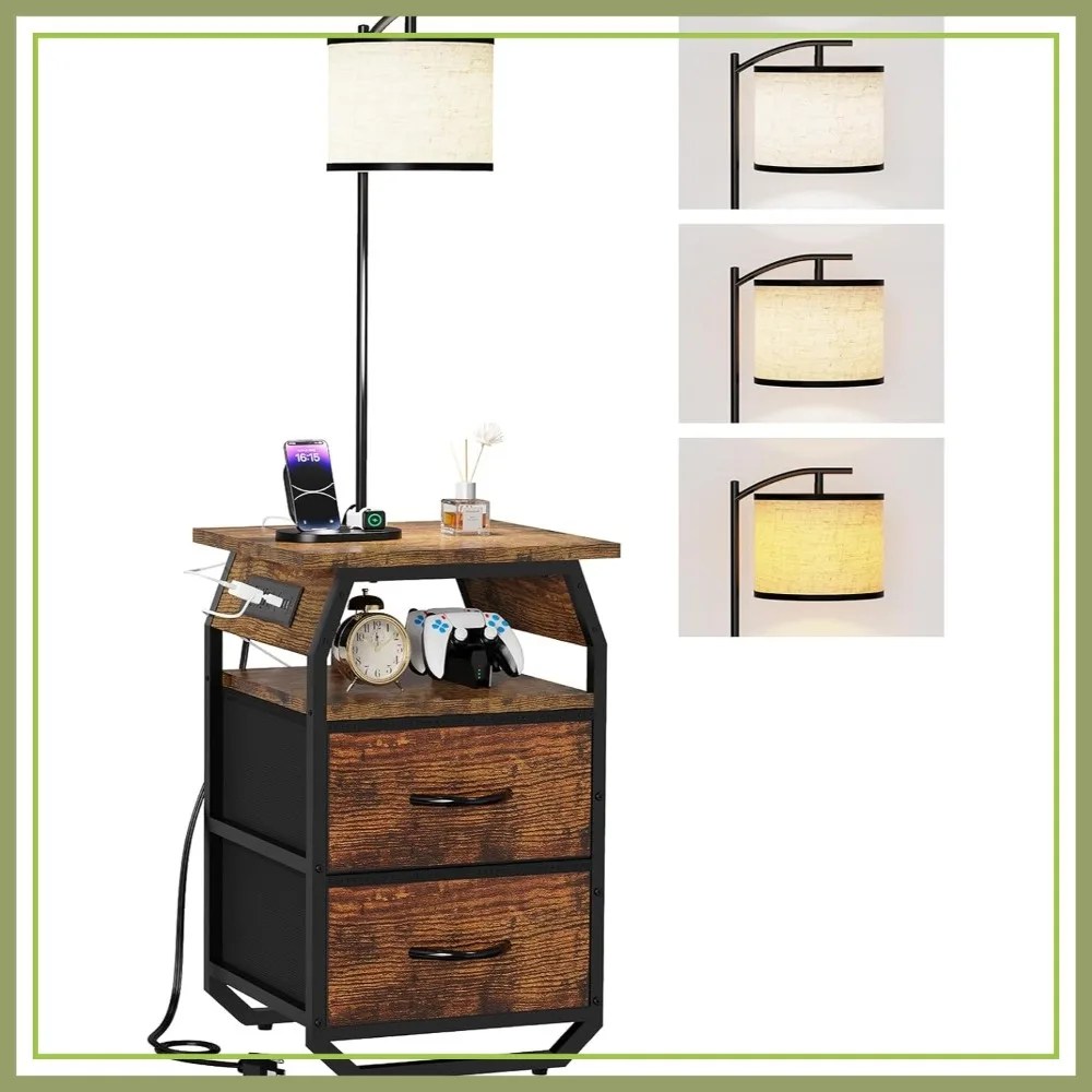 Floor Lamp with Table, 3-Color Bulb, Side Table with 2 Drawers & Charging, End Table with Lamp Combo for Bedroom, Dorm, Apartment - Rustic Brown
Floor Lamp with Table, 3-Color Bulb, Side Table with 2 Drawers & Charging, End Table with Lamp Combo for Bedroom, Dorm, Apartment - Rustic Brown