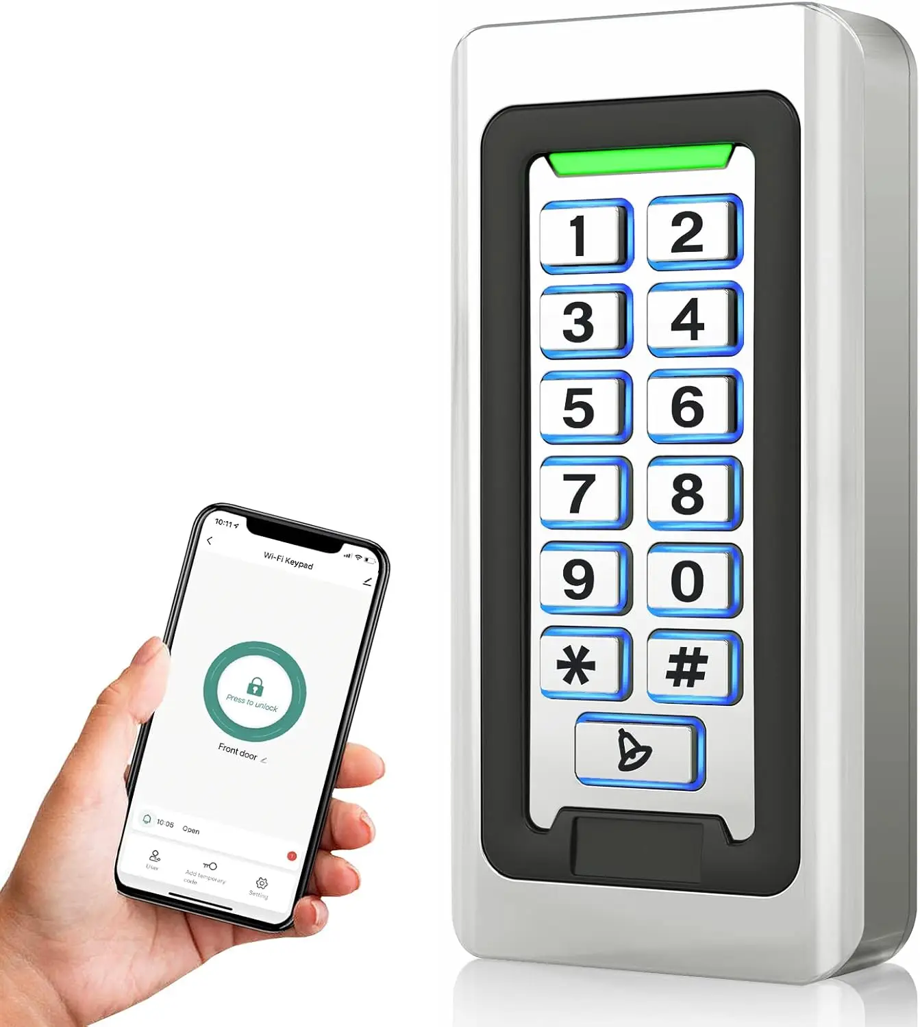 Wireless WiFi Access Control Keypad, Metal Stand-Alone Door System with EM Card Reader, Weatherproof Backlight for Garage Gate
Wireless WiFi Access Control Keypad, Metal Stand-Alone Door System with EM Card Reader, Weatherproof Backlight for Garage Gate