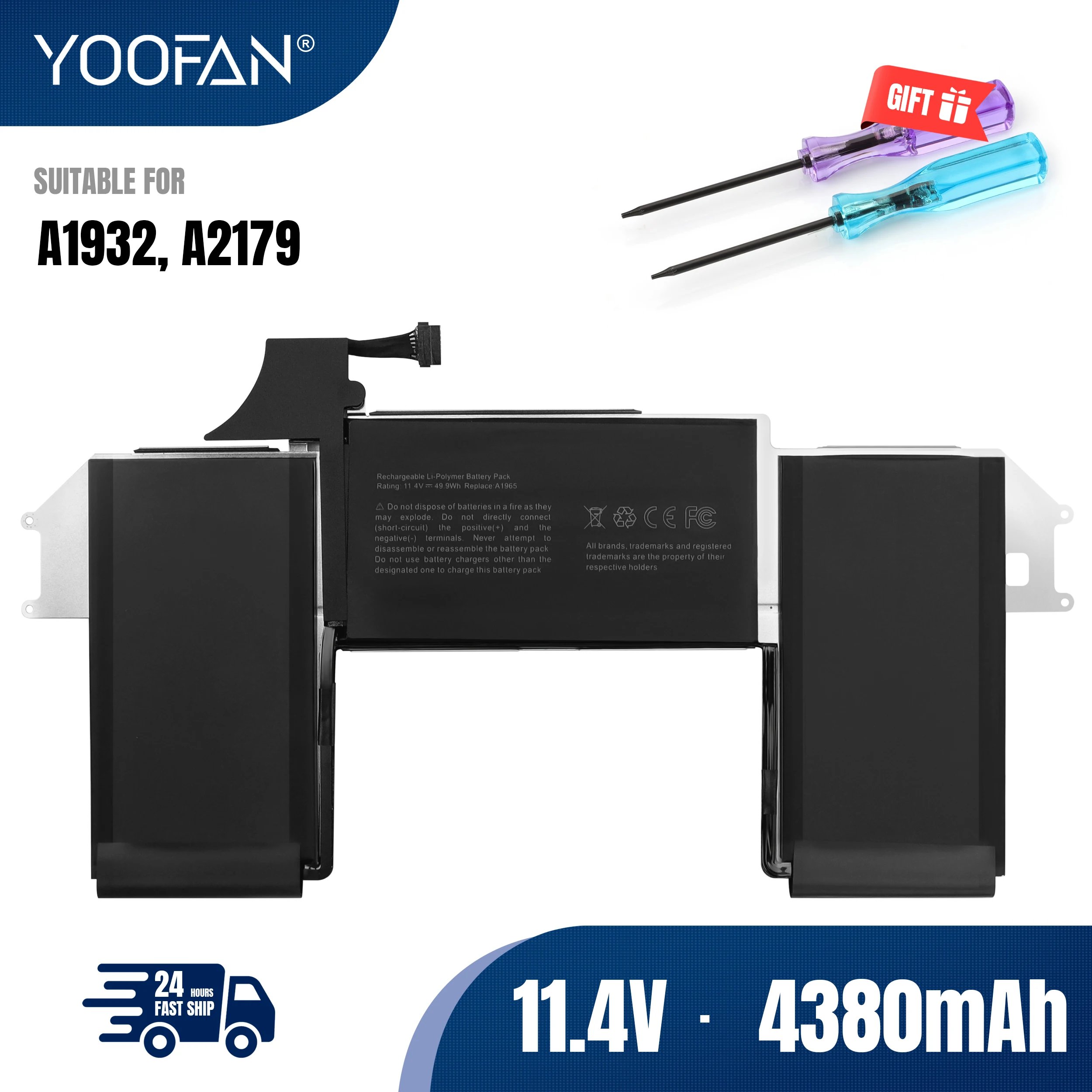 YOOFAN 11.4V 4380mAh A1965 Laptop Battery For Apple MacBook Air 13" A1932 2018 2019 EMC3184 A2179 2020 EMC3303 With Tools
YOOFAN 11.4V 4380mAh A1965 Laptop Battery For Apple MacBook Air 13" A1932 2018 2019 EMC3184 A2179 2020 EMC3303 With Tools