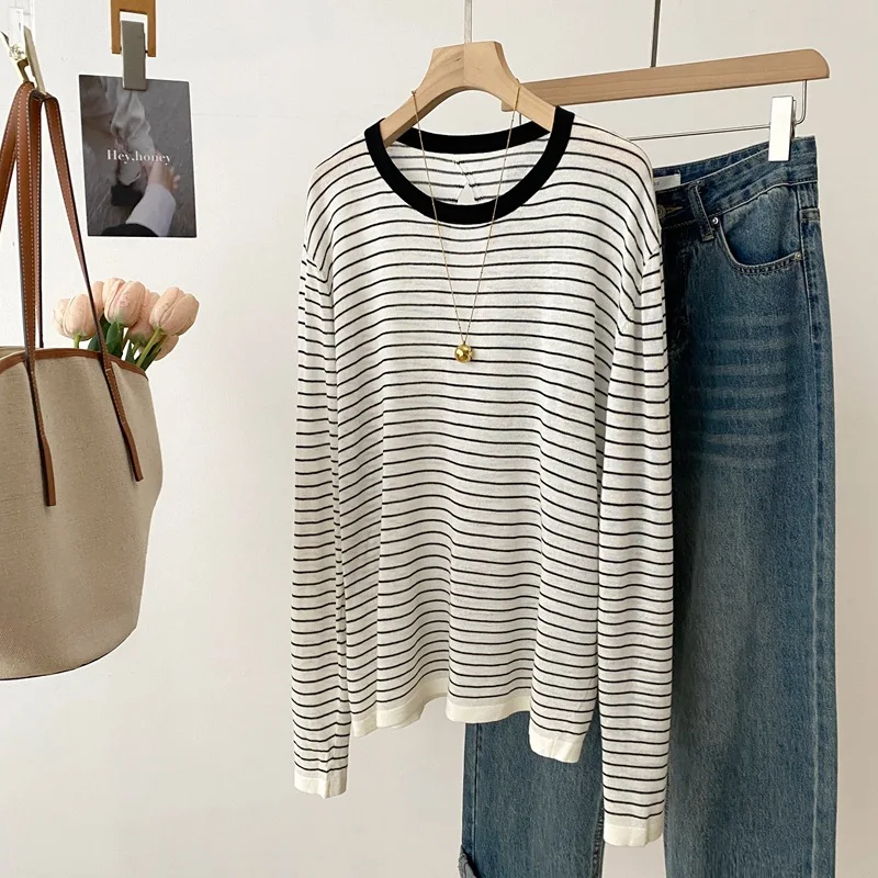 Dave&di Summer New Striped Knitted Sunscreen Shirt Linen Back Design Top
Dave&di Summer New Striped Knitted Sunscreen Shirt Linen Back Design Top