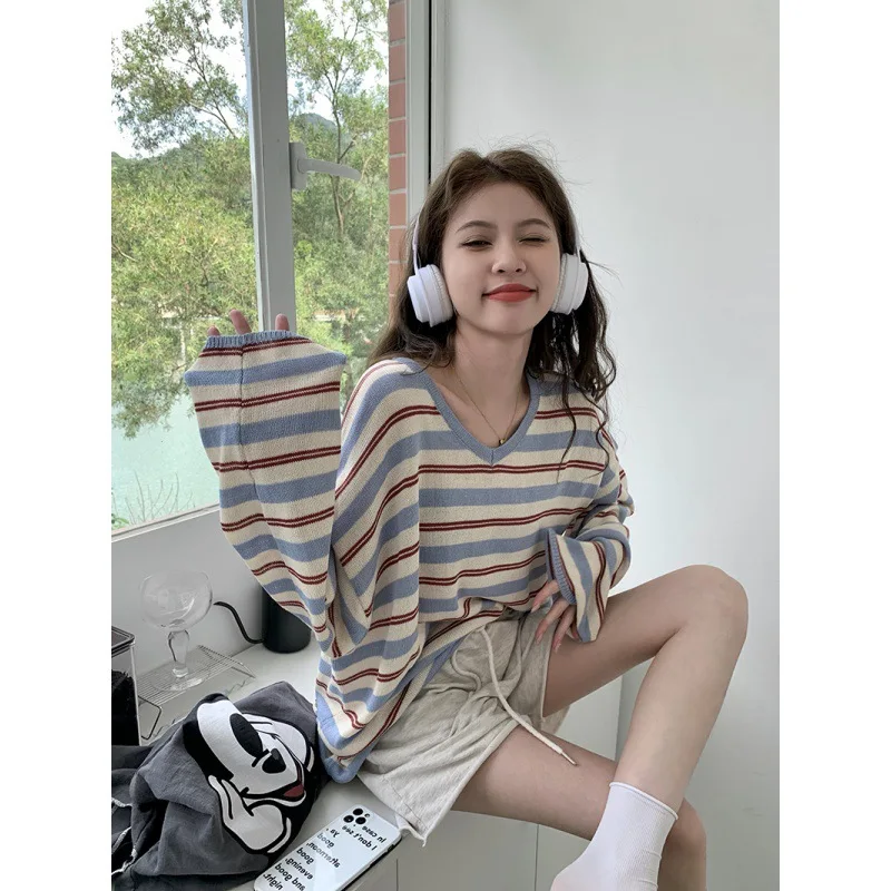 Oversized Spring Women’s Long Sleeves Knit Sweater Striped Print Loose Pullover Tops Sweaters Jumper Pullover Tops Streetwear
Oversized Spring Women’s Long Sleeves Knit Sweater Striped Print Loose Pullover Tops Sweaters Jumper Pullover Tops Streetwear