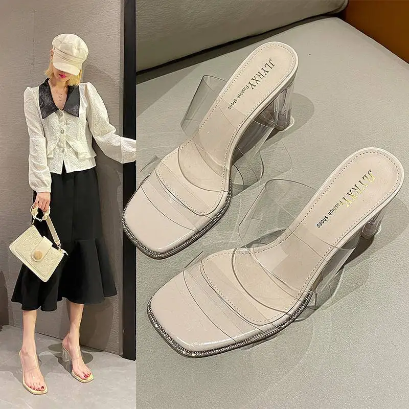 Women's High Heel Sandals Summer 2026 New Fairy Style Fashion Crystal Thick Heel Sexy Transparent Buckle Slippers
Women's High Heel Sandals Summer 2026 New Fairy Style Fashion Crystal Thick Heel Sexy Transparent Buckle Slippers