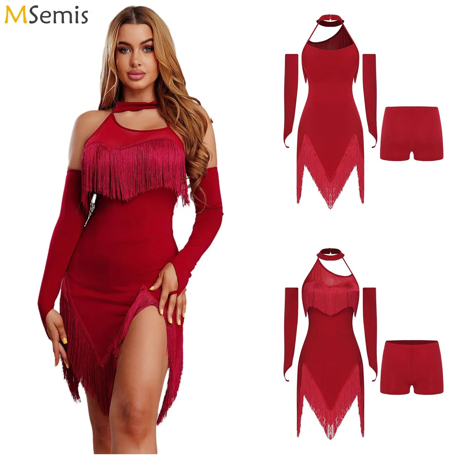 Женское платье для латинского танго, сальсы, платье для бальных танцев чача с защитными шортами и перчатками, нерегулярный подол с лямкой на шее и кисточкой
Женское платье для латинского танго, сальсы, платье для бальных танцев чача с защитными шортами и перчатками, нерегулярный подол с лямкой на шее и кисточкой