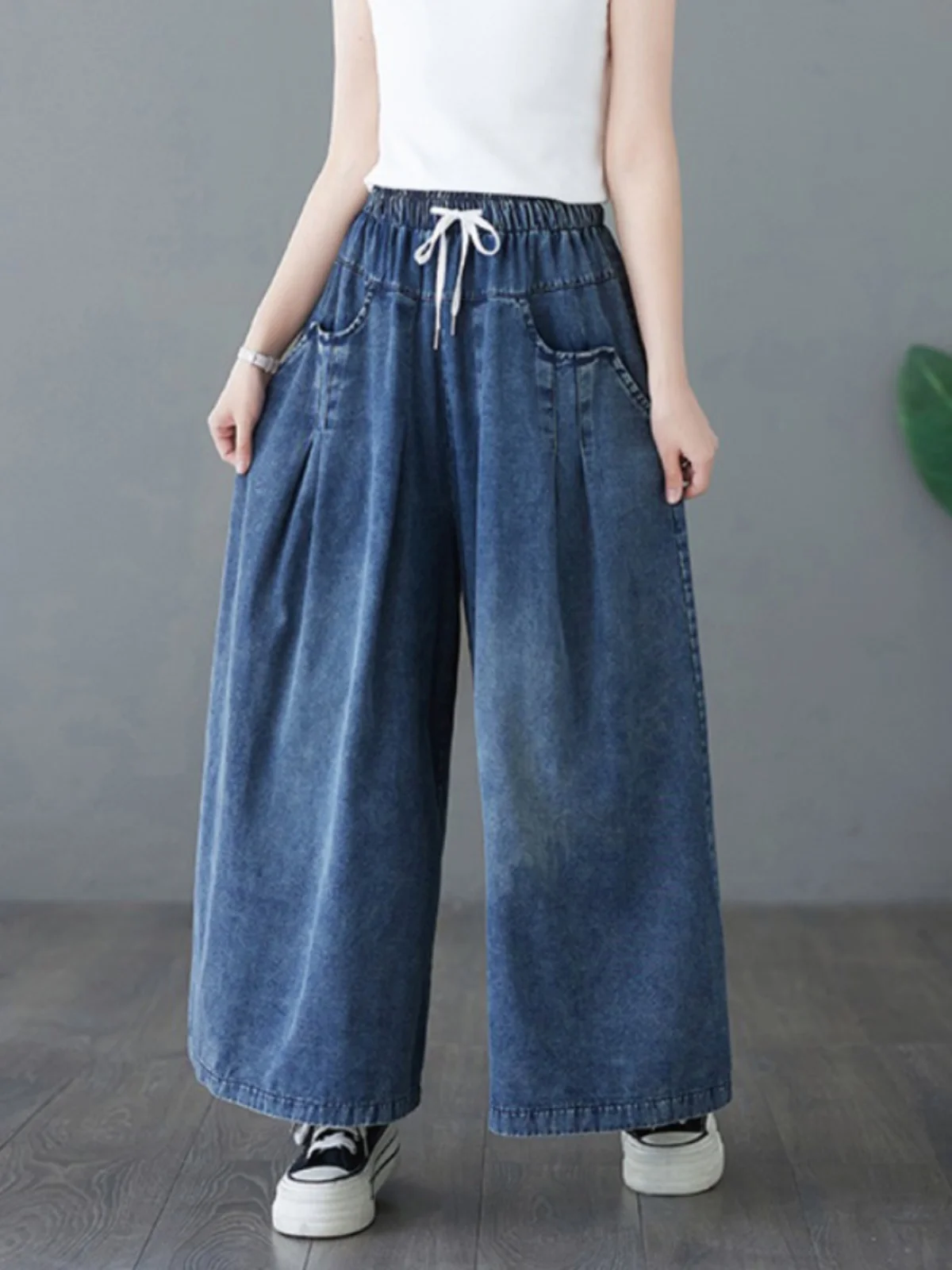 Retro Waed Faded Denim Pants High Waist Wide Leg Casual Straight Cut Trousers for plus Size Women Cotton Polyester Blend
Retro Waed Faded Denim Pants High Waist Wide Leg Casual Straight Cut Trousers for plus Size Women Cotton Polyester Blend