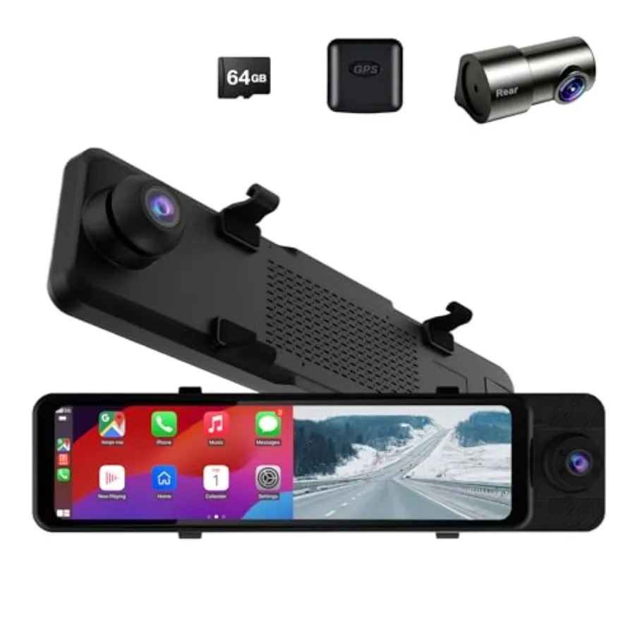 Rear View Mirror Dash Cam for Cars: 11'' Touch Screen, CarPlay Android Auto Compatible, WiFi/Bluetooth/FM, GPS, G-Sensor, Easy
Rear View Mirror Dash Cam for Cars: 11'' Touch Screen, CarPlay Android Auto Compatible, WiFi/Bluetooth/FM, GPS, G-Sensor, Easy