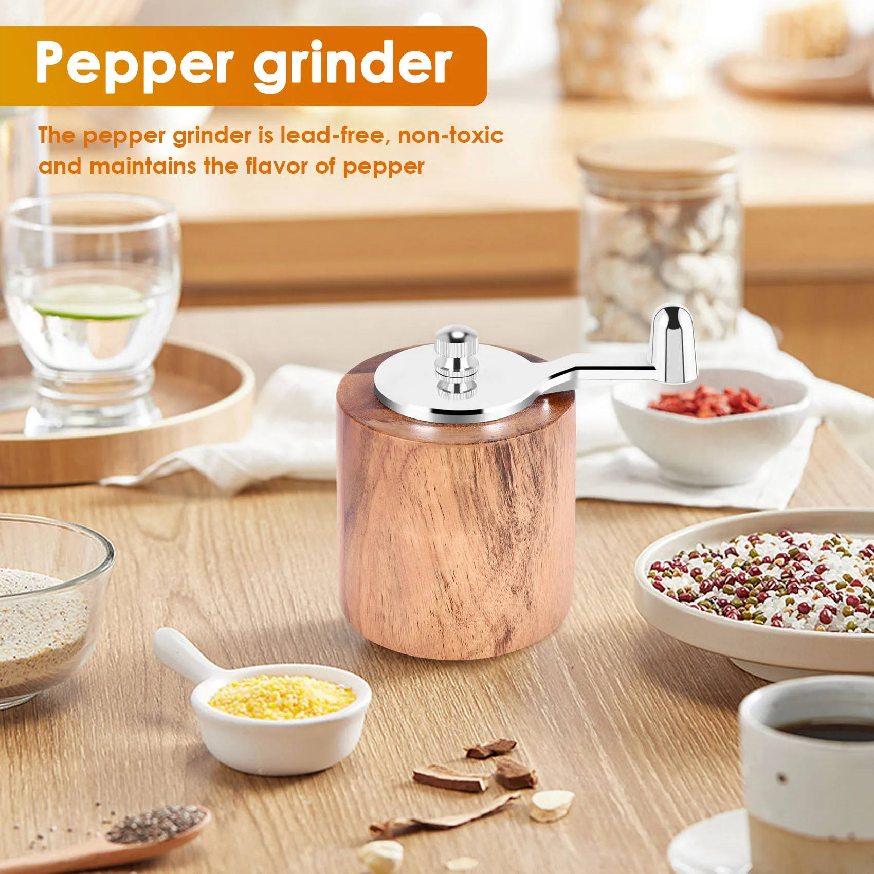 AA88 Pepper Mill, Hand Crank Wood Pepper Grinder with Classic Handle and Adjustable Ceramic Rotor
AA88 Pepper Mill, Hand Crank Wood Pepper Grinder with Classic Handle and Adjustable Ceramic Rotor