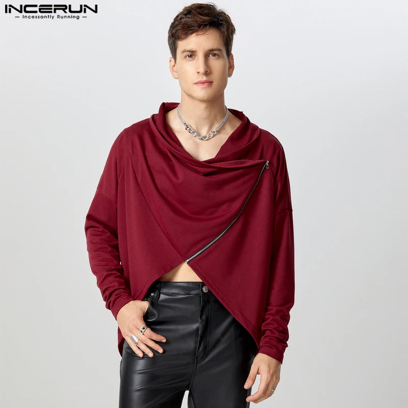 Fashion Irregular Tops INCERUN Handsome Men's Personality Zipper T-shirt Leisure Clubwear Solid Swing Neck Long Sleeved Camiseta
Fashion Irregular Tops INCERUN Handsome Men's Personality Zipper T-shirt Leisure Clubwear Solid Swing Neck Long Sleeved Camiseta