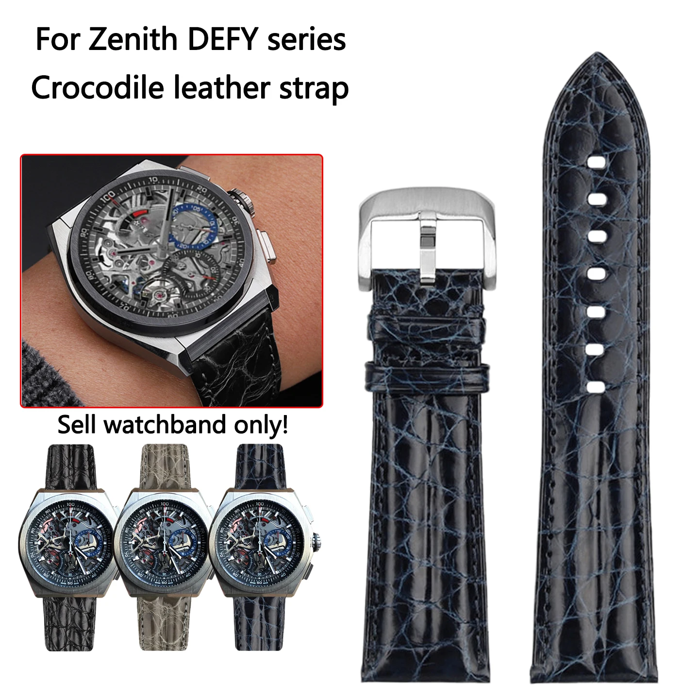 23mm crocodile leather strap for Zenith DEFY series watch band men's watch accessories black/gray/blue Replacement Strap
23mm crocodile leather strap for Zenith DEFY series watch band men's watch accessories black/gray/blue Replacement Strap