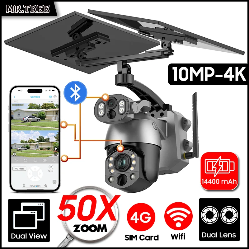 10MP 50x Zoom Solar Wireless Security Camera Dual Lens Video Record Surveillance PTZ Outdoor Cam 4G SIM/WIFI Color Night Vision
10MP 50x Zoom Solar Wireless Security Camera Dual Lens Video Record Surveillance PTZ Outdoor Cam 4G SIM/WIFI Color Night Vision