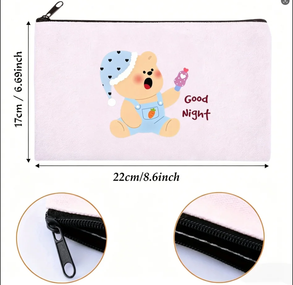 1PC Canvas Cosmetic Bag Good Night Sleepy Bear Zipper Storage Pouch
1PC Canvas Cosmetic Bag Good Night Sleepy Bear Zipper Storage Pouch