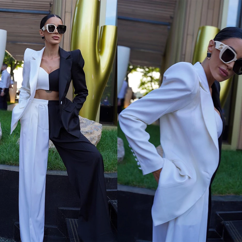 Elegant Women Suits Black White Patchwork (Blazer + Wide Leg Pants + Belt) Slim Fit Casual Formal Prom Evening Dress Custom Made
Elegant Women Suits Black White Patchwork (Blazer + Wide Leg Pants + Belt) Slim Fit Casual Formal Prom Evening Dress Custom Made