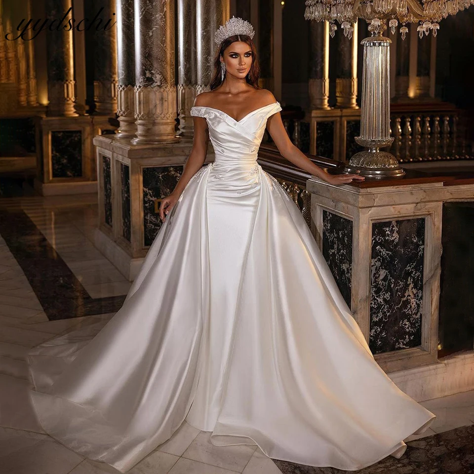 Customized Luxury Mermaid Detachable Train Wedding Dresses 2025 V-Neck Sparkly Pearls Beading Bride Gowns Vestido De Novia
Customized Luxury Mermaid Detachable Train Wedding Dresses 2025 V-Neck Sparkly Pearls Beading Bride Gowns Vestido De Novia