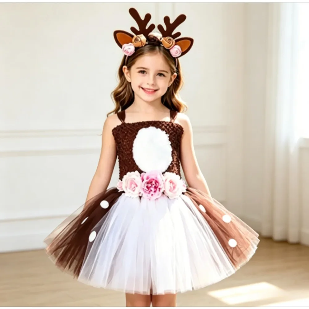 Flower & Reindeer Printed Fluffy Dress with Brown & White Spots,Matching Headband,Cute Girls 2Pcs Outfit, Christmas Fancy Dress
Flower & Reindeer Printed Fluffy Dress with Brown & White Spots,Matching Headband,Cute Girls 2Pcs Outfit, Christmas Fancy Dress