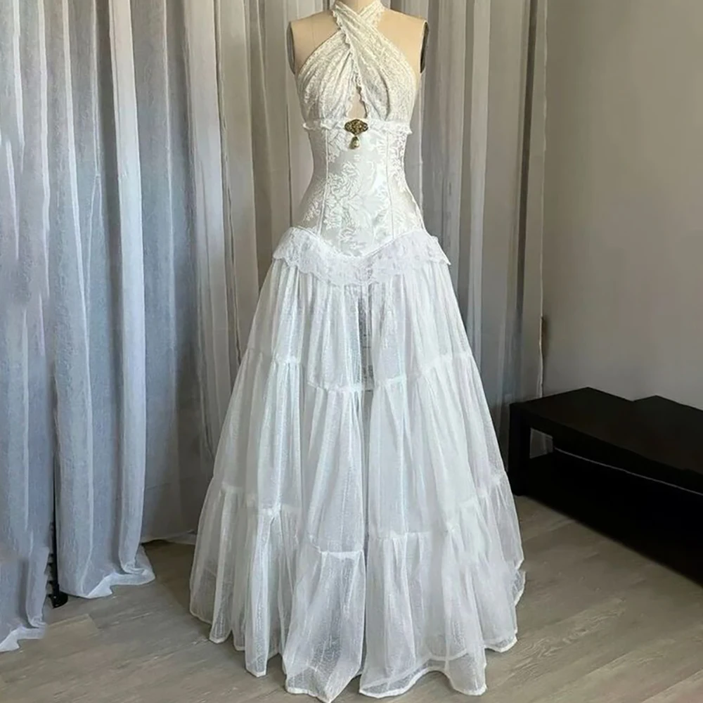Lace Halter Neck Crossed A-Line Evening Dresses with Cut-out Details Sexy Elegant Sleeveless Formal Gown for Wedding Party
Lace Halter Neck Crossed A-Line Evening Dresses with Cut-out Details Sexy Elegant Sleeveless Formal Gown for Wedding Party