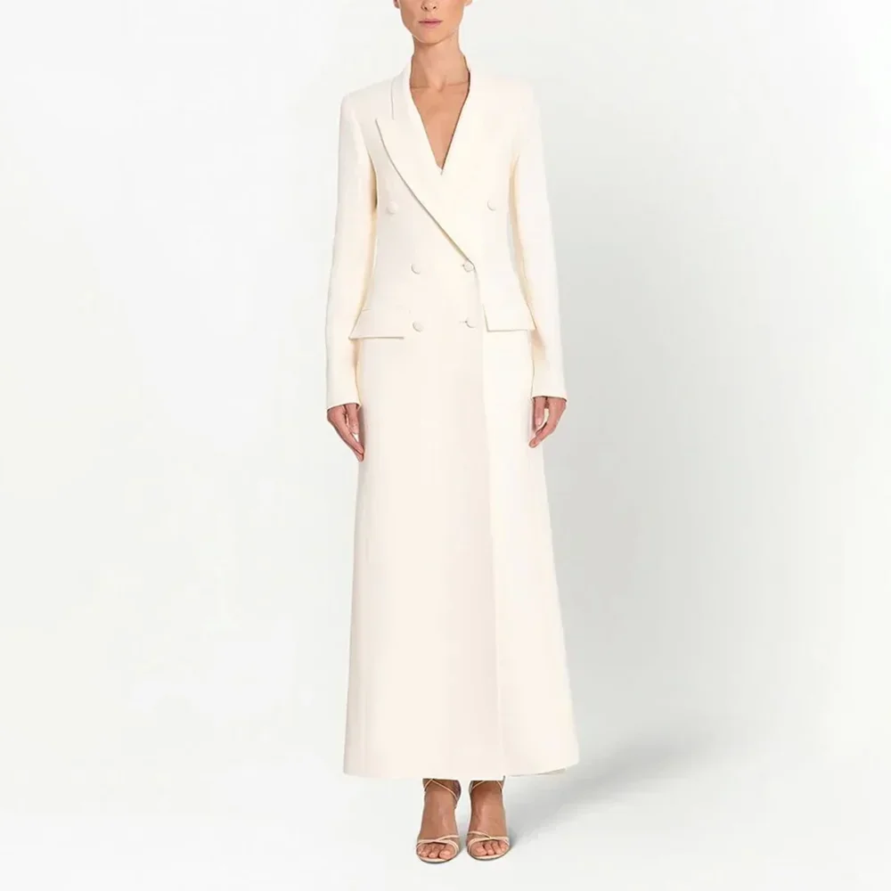 High-end Solid Long Women Jacket One Piece Fashion Peak Lapel Double Breasted Coat Slim Summer Casual Daily Ankle Length Jacket
High-end Solid Long Women Jacket One Piece Fashion Peak Lapel Double Breasted Coat Slim Summer Casual Daily Ankle Length Jacket