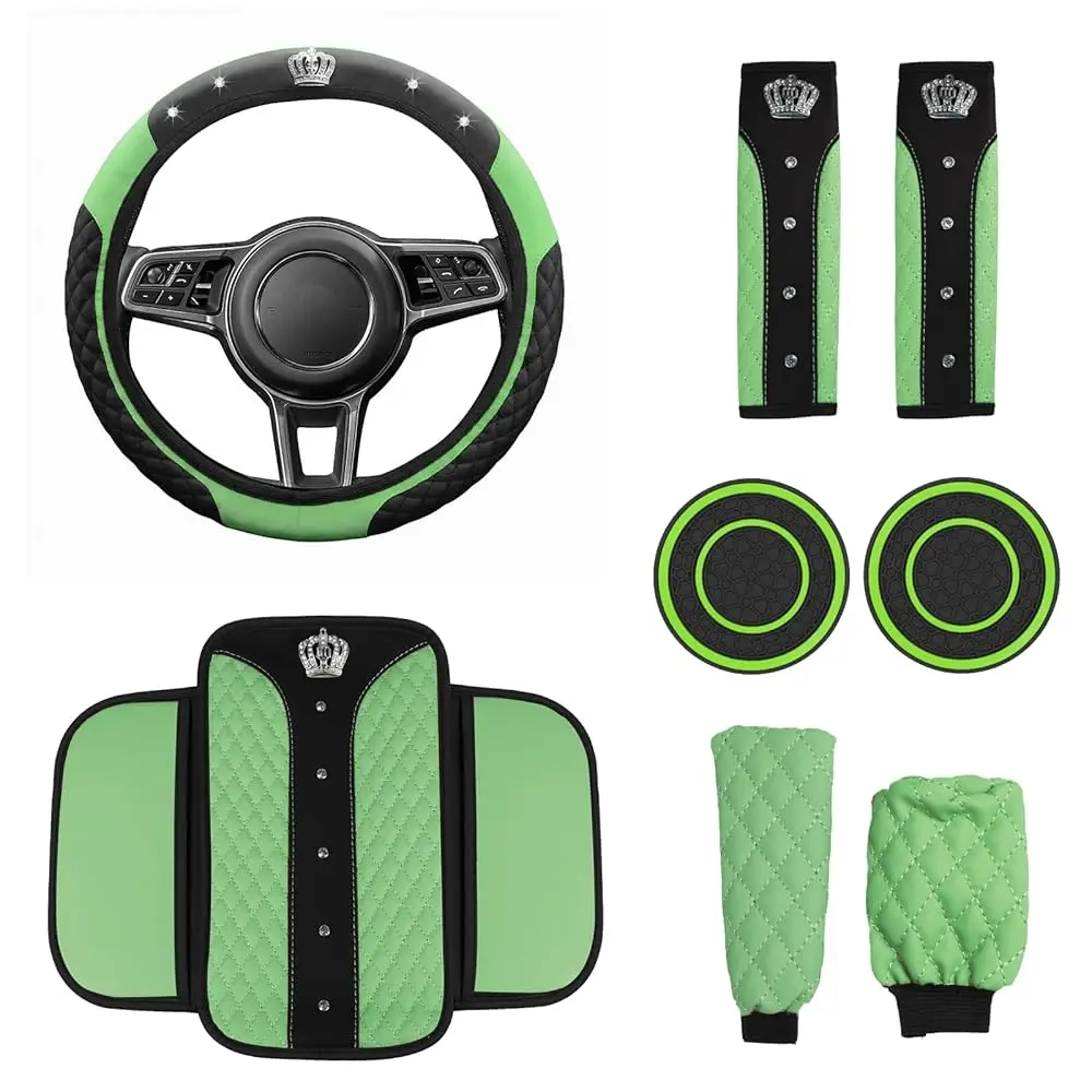 Wuyaoyao 8PCS Car Accessories Set, Bling Crown Leather Car Steering Wheel Cover w/Armrest Pad, Seat Belt Cover Pads, Gear Shi
Wuyaoyao 8PCS Car Accessories Set, Bling Crown Leather Car Steering Wheel Cover w/Armrest Pad, Seat Belt Cover Pads, Gear Shi