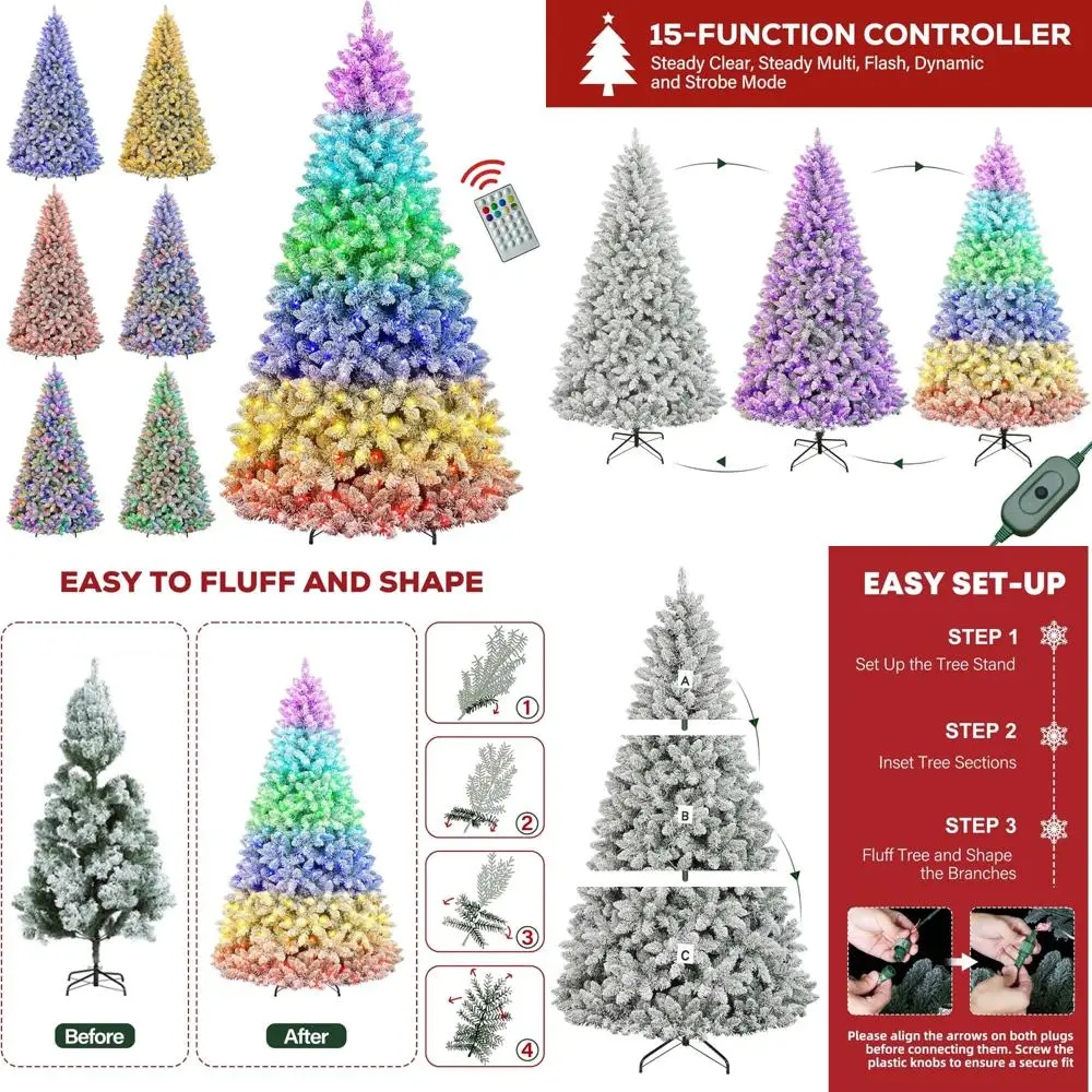 6-Foot Remote-Controlled Snowy Flocked Artificial Christmas Tree with 1032 PVC Tips, Hinged Design for Easy Assembly
6-Foot Remote-Controlled Snowy Flocked Artificial Christmas Tree with 1032 PVC Tips, Hinged Design for Easy Assembly