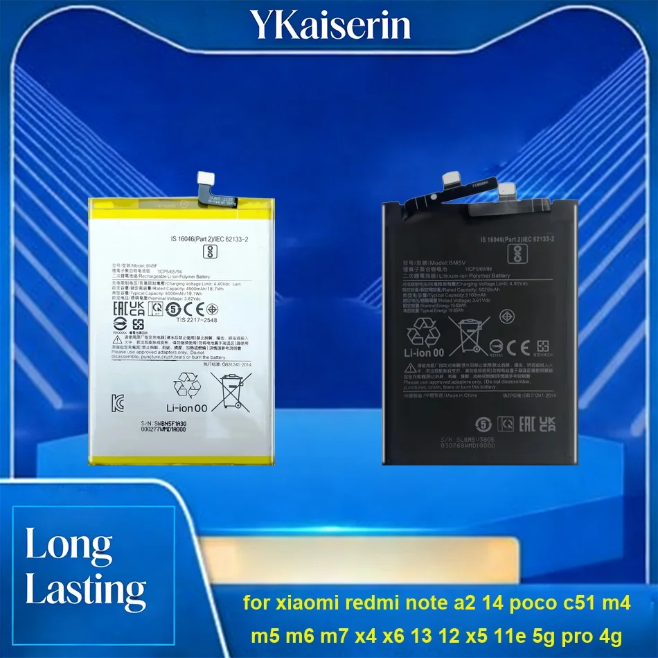 Аккумулятор для мобильного телефона BN5F BM5V BN5H для Xiaomi Redmi Note A2 14 Poco C51 M4 M5 M6 M7 X4 X6 13 12 X5 11E 5G Pro 4G 5000-5110 мАч
Аккумулятор для мобильного телефона BN5F BM5V BN5H для Xiaomi Redmi Note A2 14 Poco C51 M4 M5 M6 M7 X4 X6 13 12 X5 11E 5G Pro 4G 5000-5110 мАч