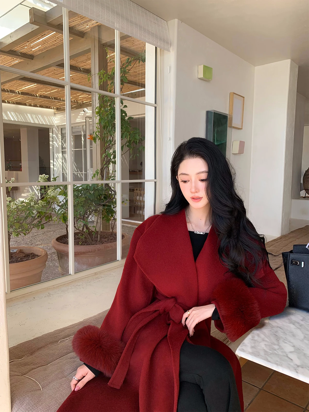 Red Double-Faced Woolen Coat Long Loose Shoulder Zeng11 BURGUNDY Style Christmas Fashion Women's Outerwear V-Neck Coat
Red Double-Faced Woolen Coat Long Loose Shoulder Zeng11 BURGUNDY Style Christmas Fashion Women's Outerwear V-Neck Coat