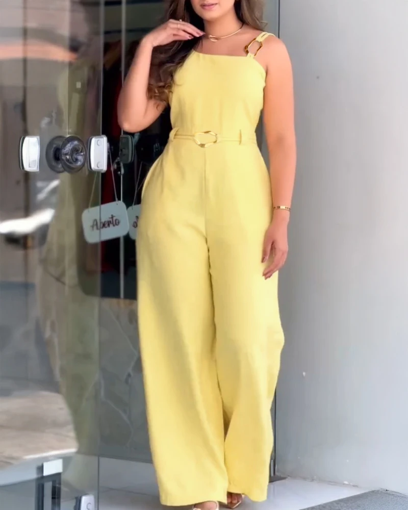 Jumpsuit Women's Fashion 2025 Spring and Summer Latest Hot Selling Style Casual One Shoulder Thick Strap Mental Buckle Jumpsuit
Jumpsuit Women's Fashion 2025 Spring and Summer Latest Hot Selling Style Casual One Shoulder Thick Strap Mental Buckle Jumpsuit