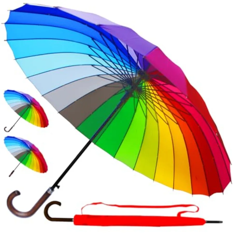 60MPH Windproof 24 Rib Large Strong Rainbow Umbrella - XL Automatic Heavy Duty Golf Umbrella For Rain and Wind - 3 Layer Frame
60MPH Windproof 24 Rib Large Strong Rainbow Umbrella - XL Automatic Heavy Duty Golf Umbrella For Rain and Wind - 3 Layer Frame
