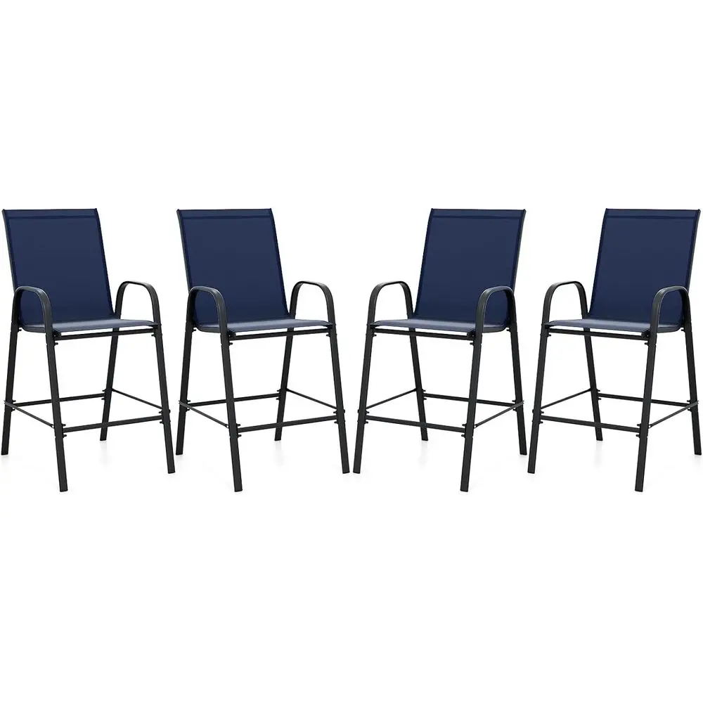4-Piece Outdoor Bar Stools Set, 29 High-Back Fabric Chairs with Armrests, Footrest, and Metal Frame for Patio, Deck, and Poolsid
4-Piece Outdoor Bar Stools Set, 29 High-Back Fabric Chairs with Armrests, Footrest, and Metal Frame for Patio, Deck, and Poolsid