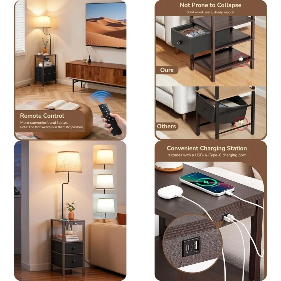 Floor Lamps for Living Room, Dimmable Bedside Floor Lamp with Table and 2 Shelves, USB-A+Type-C Port, Farmhouse Standing Light
Floor Lamps for Living Room, Dimmable Bedside Floor Lamp with Table and 2 Shelves, USB-A+Type-C Port, Farmhouse Standing Light