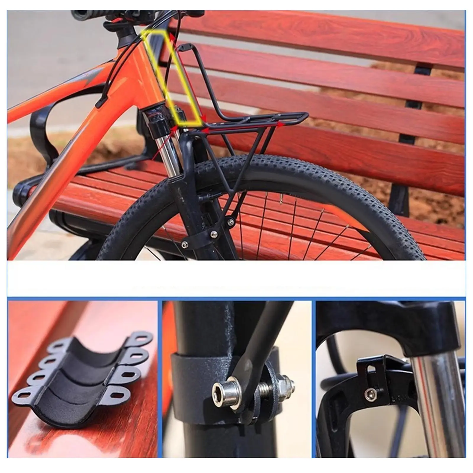 Sturdy Front Mount Bike Rack Easy Installation Cargo Support Aluminum Alloy Cycling Accessories for Road and Mountain Bikes
Sturdy Front Mount Bike Rack Easy Installation Cargo Support Aluminum Alloy Cycling Accessories for Road and Mountain Bikes