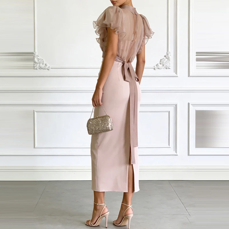 Sexy Perspective Mesh Commute Suit Elegant Chiffon Shirt Top+Suspender Wrap Hip Skirt 2pc Set Trendy Solid High Waist Fit Outfit
Sexy Perspective Mesh Commute Suit Elegant Chiffon Shirt Top+Suspender Wrap Hip Skirt 2pc Set Trendy Solid High Waist Fit Outfit