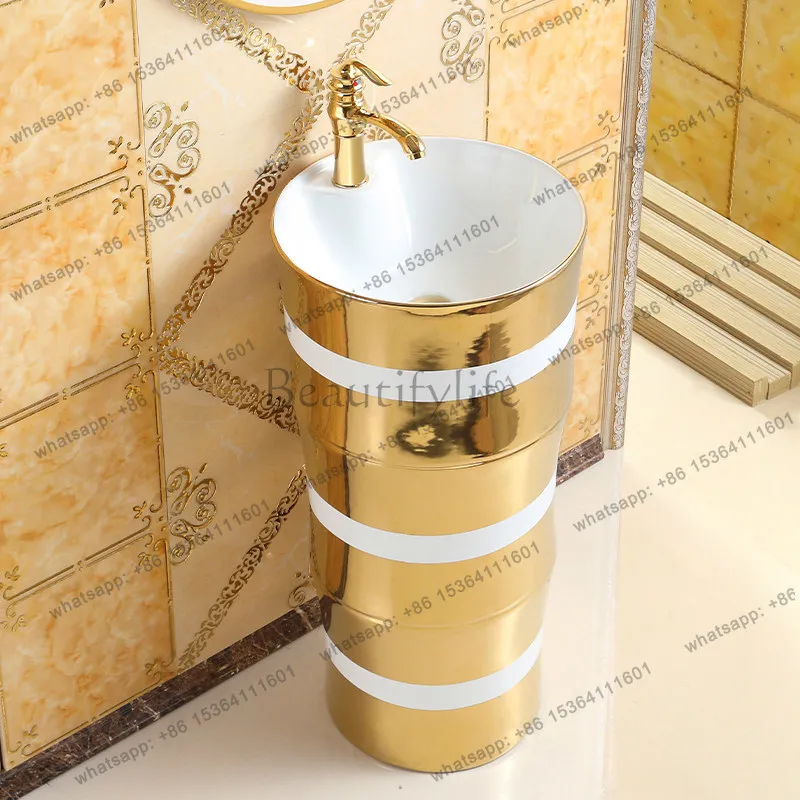 European-style golden column ceramic wash basin hotel bathroom washstand
European-style golden column ceramic wash basin hotel bathroom washstand