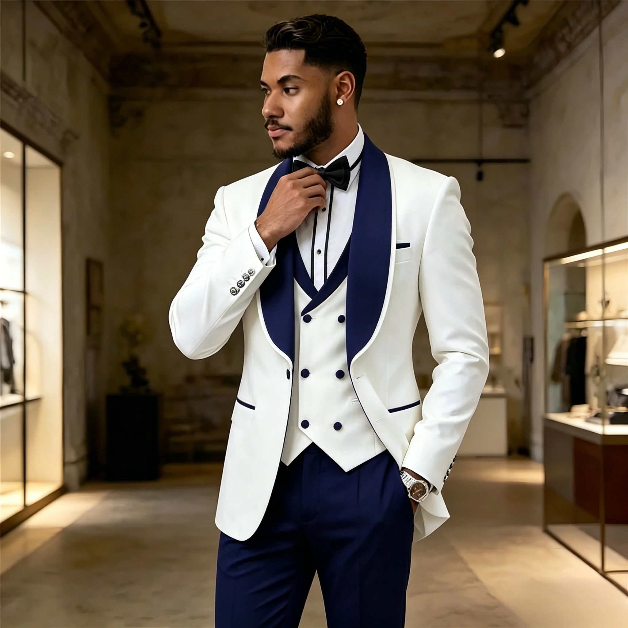 White Classic Men Suit 3 Pieces Tuxedo Shawl Lapel Groomsmen Wedding Suits Set Fashion Men Business Party Blazer Pants Vest
White Classic Men Suit 3 Pieces Tuxedo Shawl Lapel Groomsmen Wedding Suits Set Fashion Men Business Party Blazer Pants Vest