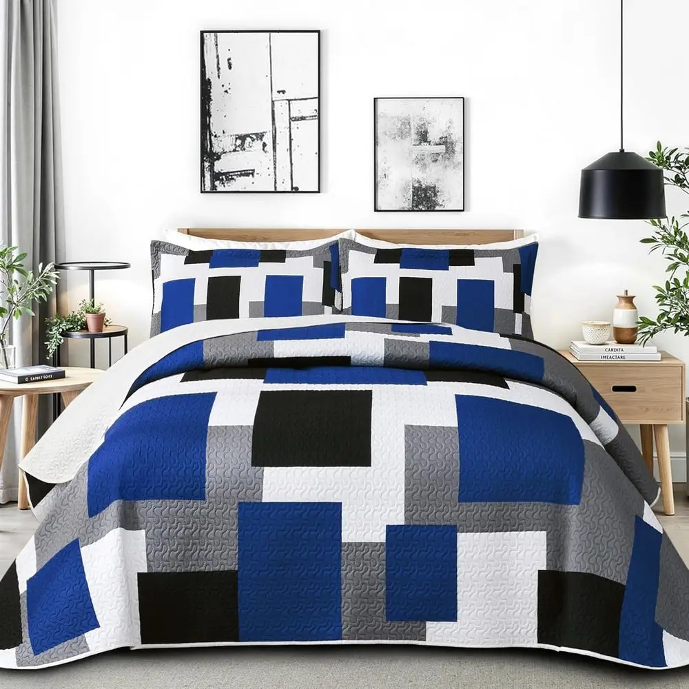 3 Piece Blue White Grey Quilt Set ull/Queen Size Black White Geometric Reversible Bedding Set Microiber Lightweight Bedspread Co
3 Piece Blue White Grey Quilt Set ull/Queen Size Black White Geometric Reversible Bedding Set Microiber Lightweight Bedspread Co
