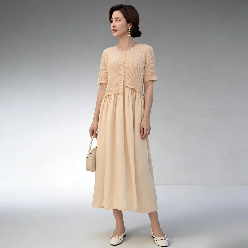 Miyake Pleated Original Dresses Women 2026 Summer Short Sleeve Solid Color Dress Pleats Slim Plus Size Women's Mid-length Dress
Miyake Pleated Original Dresses Women 2026 Summer Short Sleeve Solid Color Dress Pleats Slim Plus Size Women's Mid-length Dress